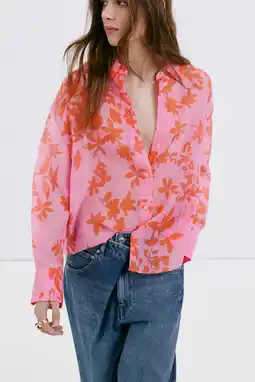Wehkamp Mango lyocell gebloemde blouse met lange mouwen - roze aanbieding