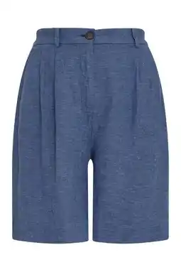 Wehkamp MSCH Copenhagen highwaist bermuda short met linnen blauw aanbieding