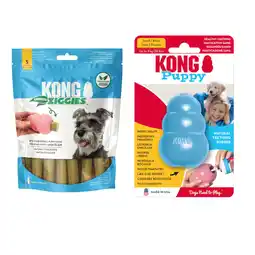 Zooplus KONG Puppy - KONG Maat S, blauw + KONG Enhanced Ziggies Puppy S (198 g) aanbieding