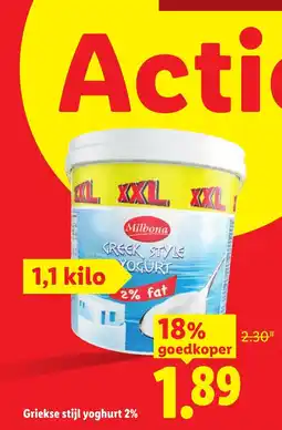 Lidl Milbona Griekse stijl yoghurt 2% aanbieding