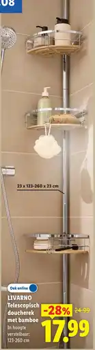 Lidl Livarno Telescopisch Doucherek met Bamboe aanbieding