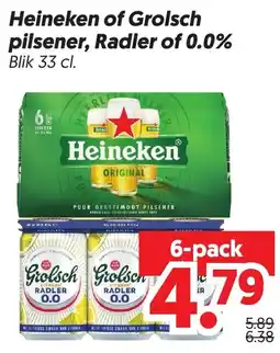 Dekamarkt Heineken of Grolsch pilsener, Radler of 0.0% aanbieding
