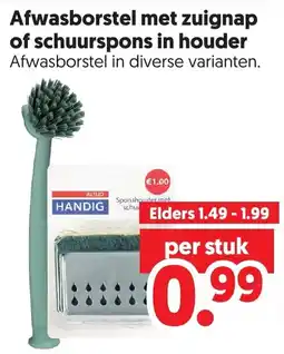 Dekamarkt Afwasborstel met zuignap of schuurspons in houder aanbieding