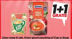 Dekamarkt Unox soep in zak, Knorr good snacking of Cup-a-Soup aanbieding