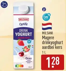 ALDI Milsani magere drinkyoghurt aardbei kers aanbieding