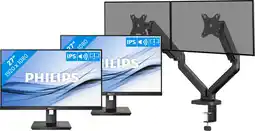 Coolblue Philips 272B1G/00 Duo Pack + BlueBuilt Monitorarm Mechanische Veer voor 2 Monitoren aanbieding