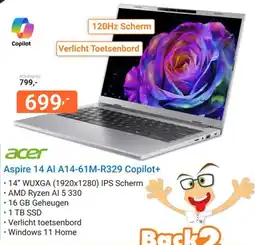 Hardware Expert acer Aspire 14 AI A14-61M-R329 Copilot+ aanbieding