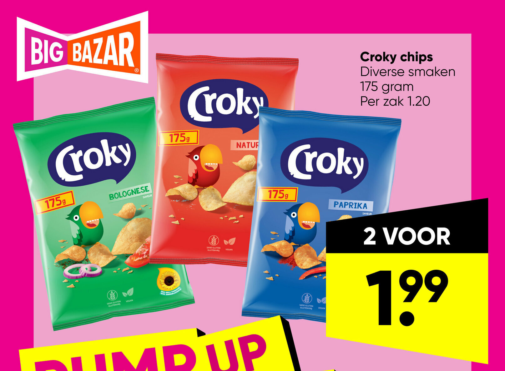 Croky chips diverse smaken 175 gram aanbieding bij Big Bazar