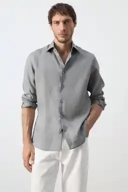 Wehkamp Mango Man linnen slim fit overhemd - antraciet aanbieding