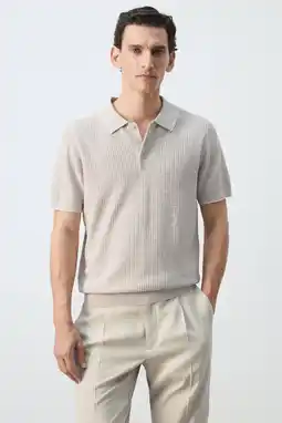 Wehkamp Mango Man regular fit gebreide gemêleerde polo - pastelbruin aanbieding
