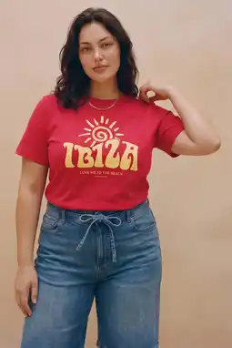 Wehkamp VERO MODA CURVE T-shirt met tekst - rood aanbieding