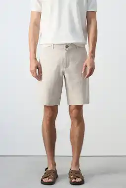 Wehkamp Mango Man linnen slim fit chino short - lichtbeige aanbieding