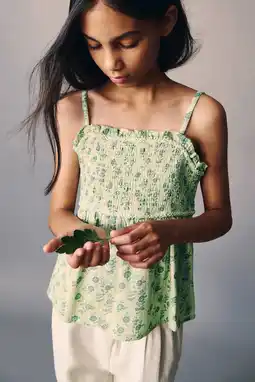 Wehkamp Mango Kids gebloemde top zonder mouwen met smockwerk - groen aanbieding