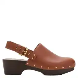 Wehkamp Mango leren clogs met blokhak - cognac aanbieding