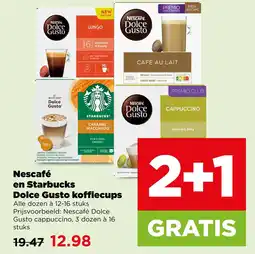 PLUS Nescafé en Starbucks Dolce Gusto koffiecups aanbieding
