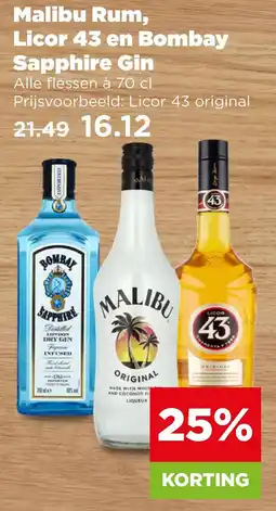 PLUS Malibu rum licor 43 en bombay sapphire gin aanbieding