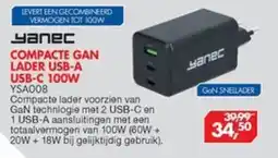 Vobis yanec compacte gan lader usb-a usb-c 100w ysa008 aanbieding
