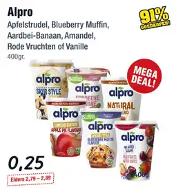 Budget Food Alpro Apfelstrudel, Blueberry Muffin, Aardbei-Banaan, Amandel, Rode Vruchten of Vanille aanbieding