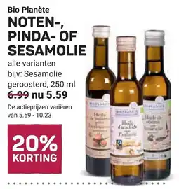 Ekoplaza Bio Planète noten-, pinda- of sesamolie aanbieding