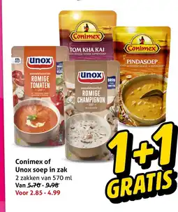 Hoogvliet Conimex of Unox soep in zak aanbieding