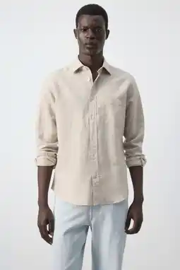 Wehkamp Mango Man regular fit overhemd met linnen - lichtbeige aanbieding