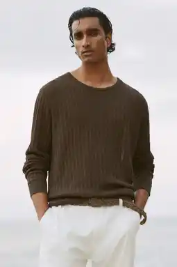 Wehkamp Mango Man linnen slim fit gebreide trui - bruin aanbieding
