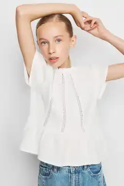 Wehkamp Mango Kids blousetop met ruches - wit aanbieding