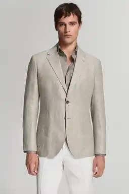 Wehkamp Mango Man linnen slim fit colbert - beige aanbieding