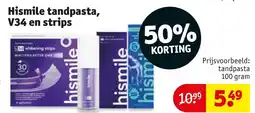 Kruidvat Hismile tandpasta, V34 en strips aanbieding