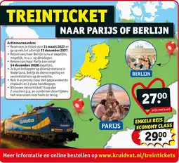 Kruidvat Treinticket naar Parijs of Berlijn aanbieding