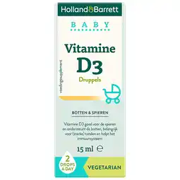 Holland & Barrett 1+1 gratis | Holland & Barrett Baby Vitamine D3 Druppels - 15ml aanbieding