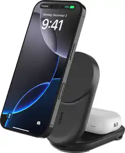 Coolblue Belkin UltraCharge 2-in-1 MagSafe Draadloze Oplader met Standaard Qi2 25W Zwart aanbieding