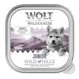 Zooplus 24x 150g Wolf of Wilderness Junior Wild Hills - Eend & Kalf graanvrij natvoer voor honden aanbieding