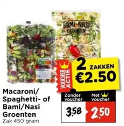 Vomar Voordeelmarkt Macaroni/Spaghetti- of Bami/Nasi Groenten aanbieding