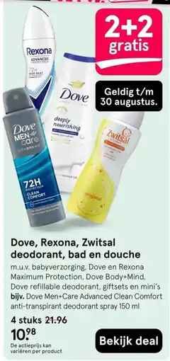Etos Dove, Rexona, Zwitsal deodorant, bad en douche aanbieding