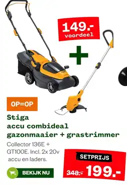 Welkoop Stiga accu combideal gazonmaaier + grastrimmer aanbieding