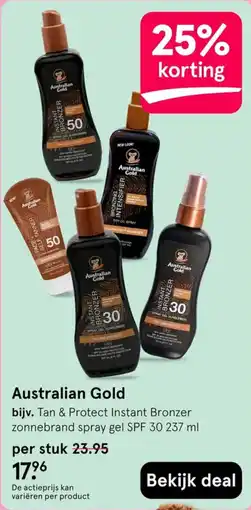 Etos Australian Gold Tan & Protect Instant Bronzer zonnebrand spray gel SPF 30 aanbieding