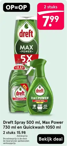 Etos Dreft Spray 500 ml, Max Power 730 ml en Quickwash 1050 ml aanbieding