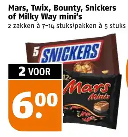Poiesz Mars, Twix, Bounty, Snickers of Milky Way mini's aanbieding