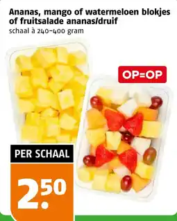 Poiesz Ananas, mango of watermeloen blokjes of fruitsalade ananas/druif aanbieding