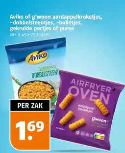 Poiesz Aviko of g'woon aardappelkroketjes, -dobbelsteentjes, -bolletjes, gekruide partjes of puree aanbieding