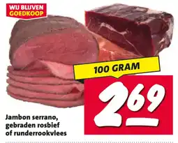 Nettorama Jambon serrano, gebraden rosbief of runderrookvlees aanbieding