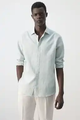 Wehkamp Mango Man slim fit gestreept overhemd - groen aanbieding