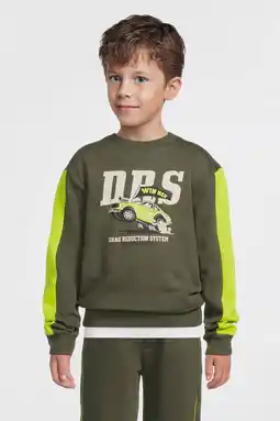 Wehkamp Orange Stars fleece sweater met contrasterende detail Noud khaki aanbieding