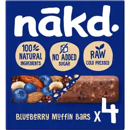 Jumbo Nakd. Raw Fruitreep met noten Blueberry Muffin 4 x 35 g aanbieding