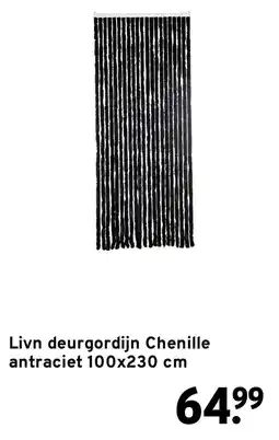 GAMMA Livn deurgordijn chenille antraciet aanbieding
