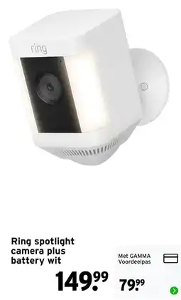 GAMMA ring spotlight camera plus battery wit aanbieding