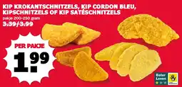 De Boerenschuur kip krokantschnitzels, kip cordon bleu, kipschnitzels of kip satéschnitzels aanbieding
