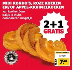 De Boerenschuur bakker Dam midi rondo's, roze koeken en/of appel-kruimelkoeken aanbieding