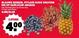 De Boerenschuur blauwe bessen, pitloze rode druiven en/of sanlucar ananas aanbieding